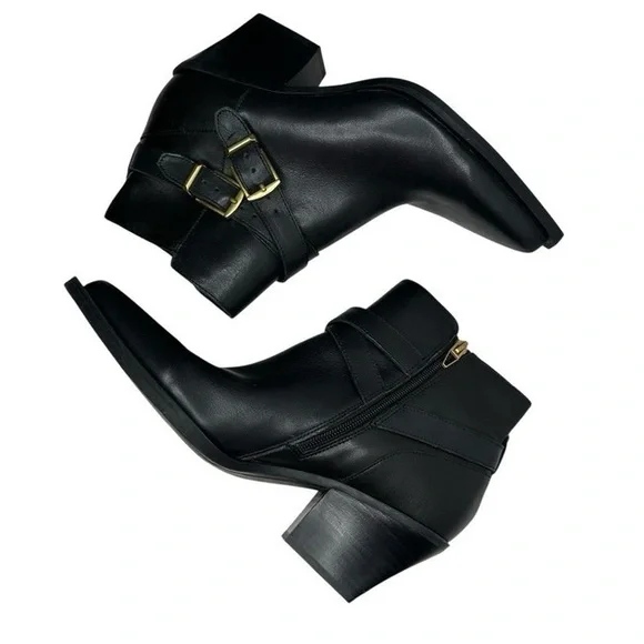Dolce Vita Black Leather Ankle Boots with Gold Buckles - Picture 6 of 7